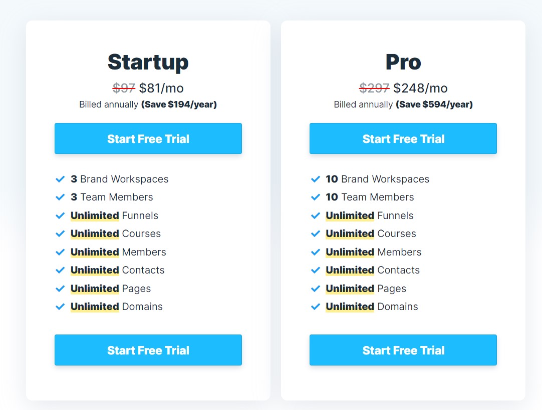 ClickFunnels pricing tier plan page