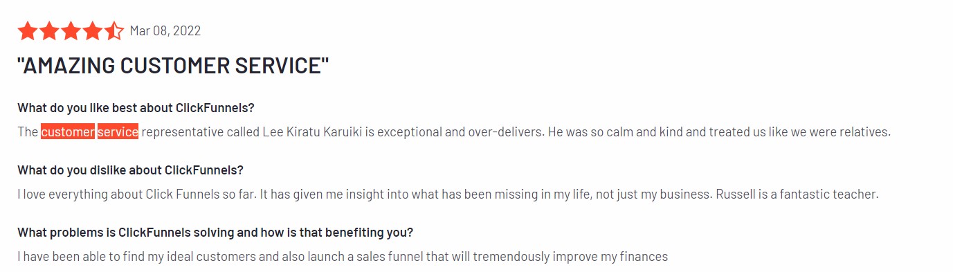 Positive feedback about Clickfunnels’ support team and user-friendly features