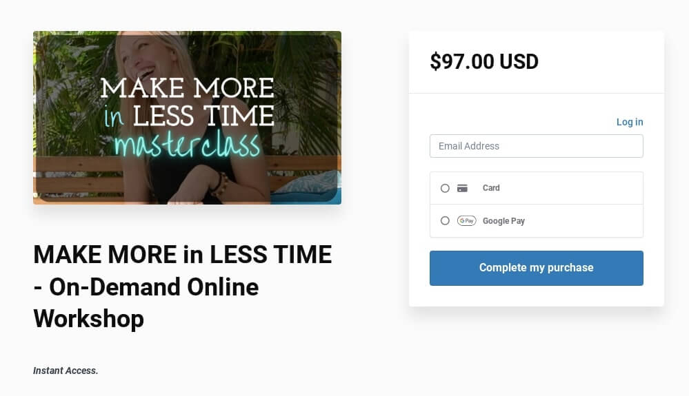 Kajabi customer Molly Rouse_s workshop order page