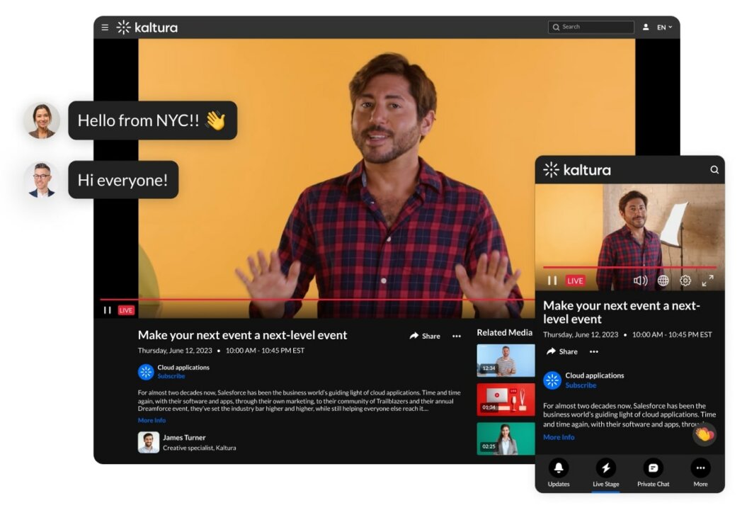 an event being live streamed in kaltura with the interaction options